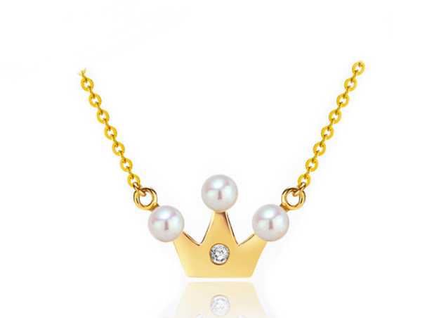 南珠宫 皇冠海水珍珠项链镶嵌钻石18K金白色正圆强光女款akoya珍珠项链 3.0-3.5mm